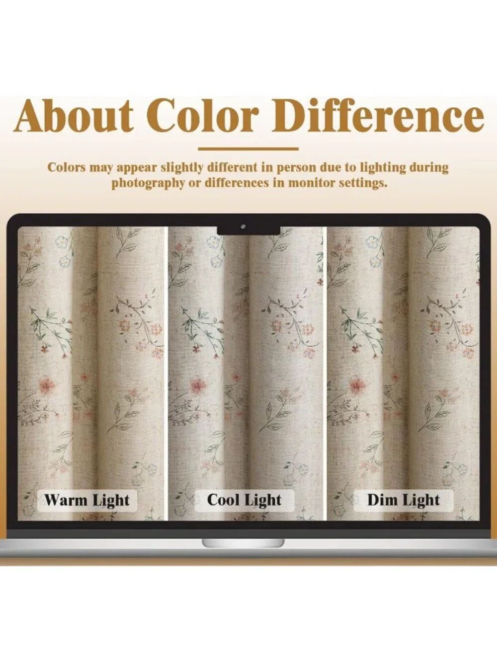 Boho Floral 100% Blackout Curtains, 84-Inch Linen Texture, 2 Panels for Privacy